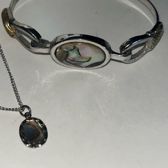 Vintage Abalone Pearl Jewelry Set~Earrings, Necklace, Bracelet - Picture 3 of 16